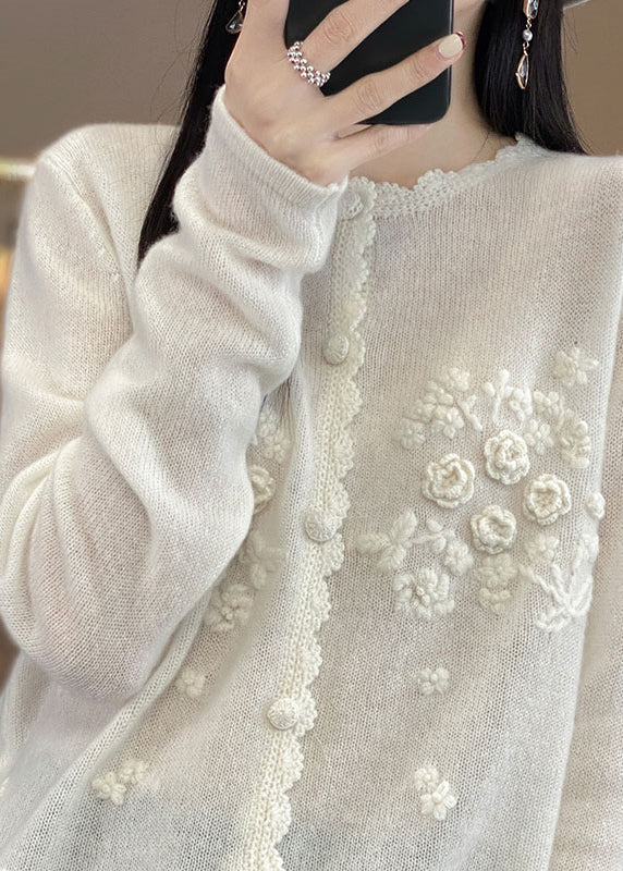 Apricot Rose Button Cashmere Knit Cardigans Long Sleeve