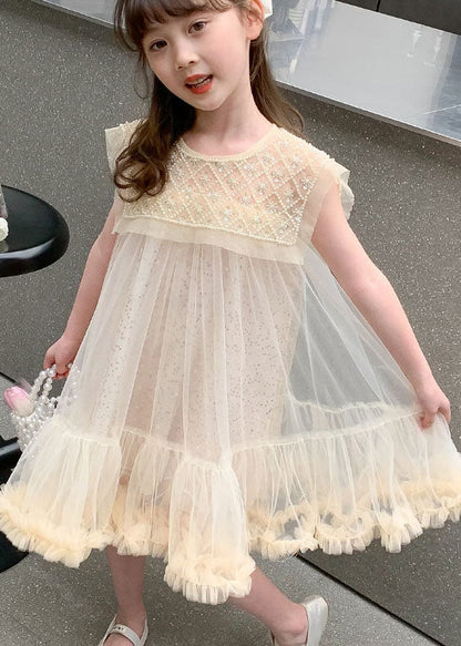 Apricot Ruffled Sequins Patchwork Tulle Baby Dresses Summer