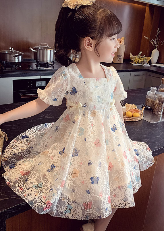 Beige Ruffled Butterfly Patchwork Lace Baby Dress Summer