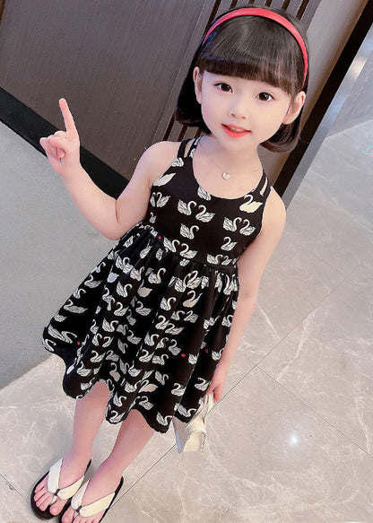 Black Animal Print Patchwork Cotton Slip Long Dress Summer