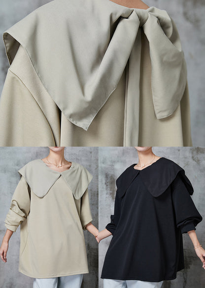 Black Peter Pan Collar Bow Cotton Shirt Top Spring