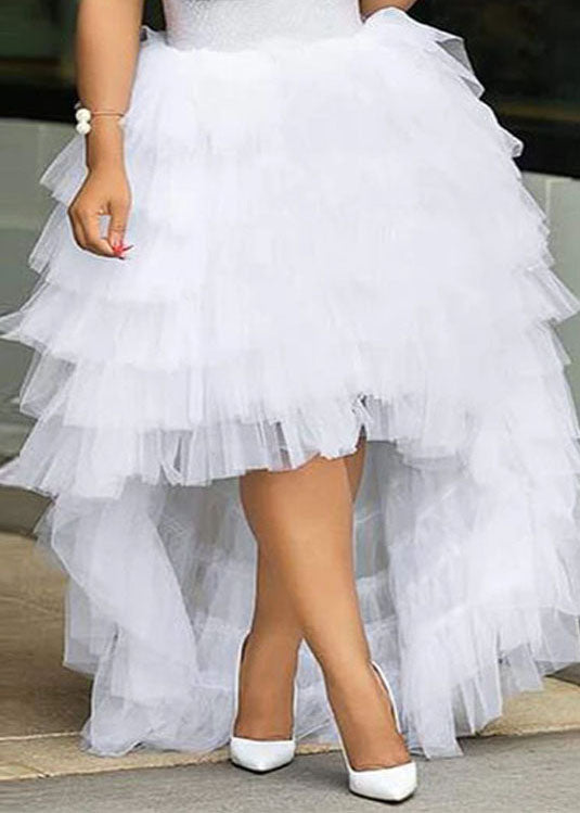 Blue Asymmetrical High Waist Patchwork Tulle Skirt Summer