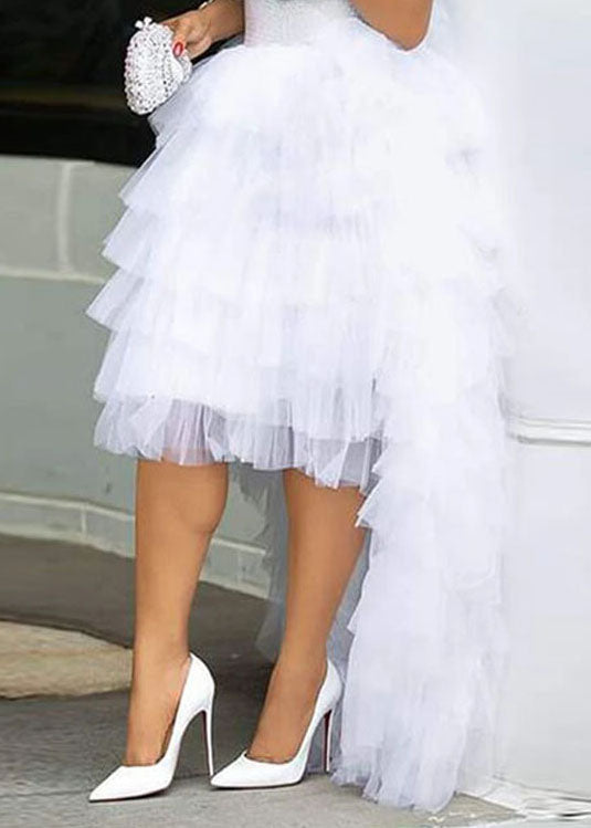 Blue Asymmetrical High Waist Patchwork Tulle Skirt Summer