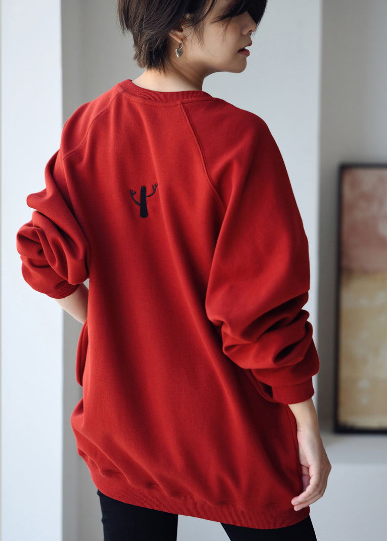 Blue O-neck Embroideried Cotton Sweatshirts Fall