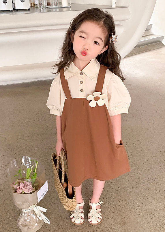 Coffee Pockets Patchwork False Two Pieces Cotton Baby Dress Summer
