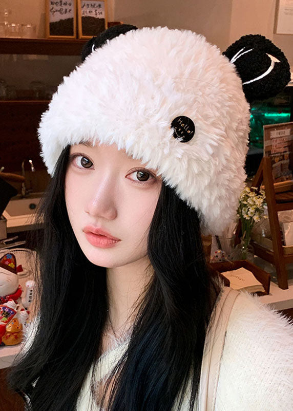 Dark Grey Rabbit Ears Warm Fleece Knitted Cotton Bonnie Hat