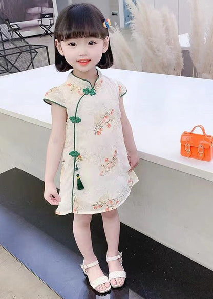 Green Embroideried Tassel Silk Mid Dress Short Sleeve