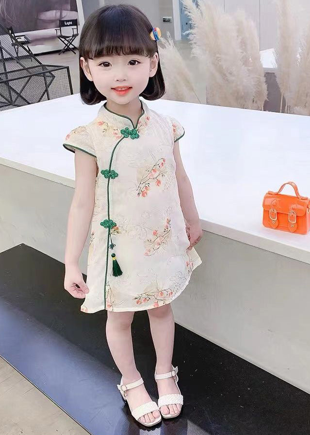 Green Embroideried Tassel Silk Mid Dress Short Sleeve