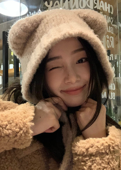 Little Bear Beige Warm Ear Protection Knitted Woolen Hat
