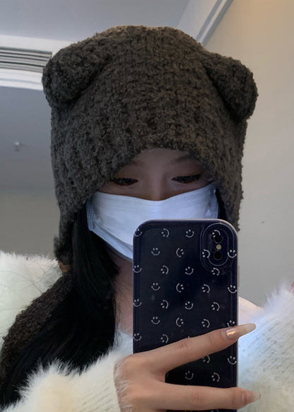 Little Bear Beige Warm Ear Protection Knitted Woolen Hat