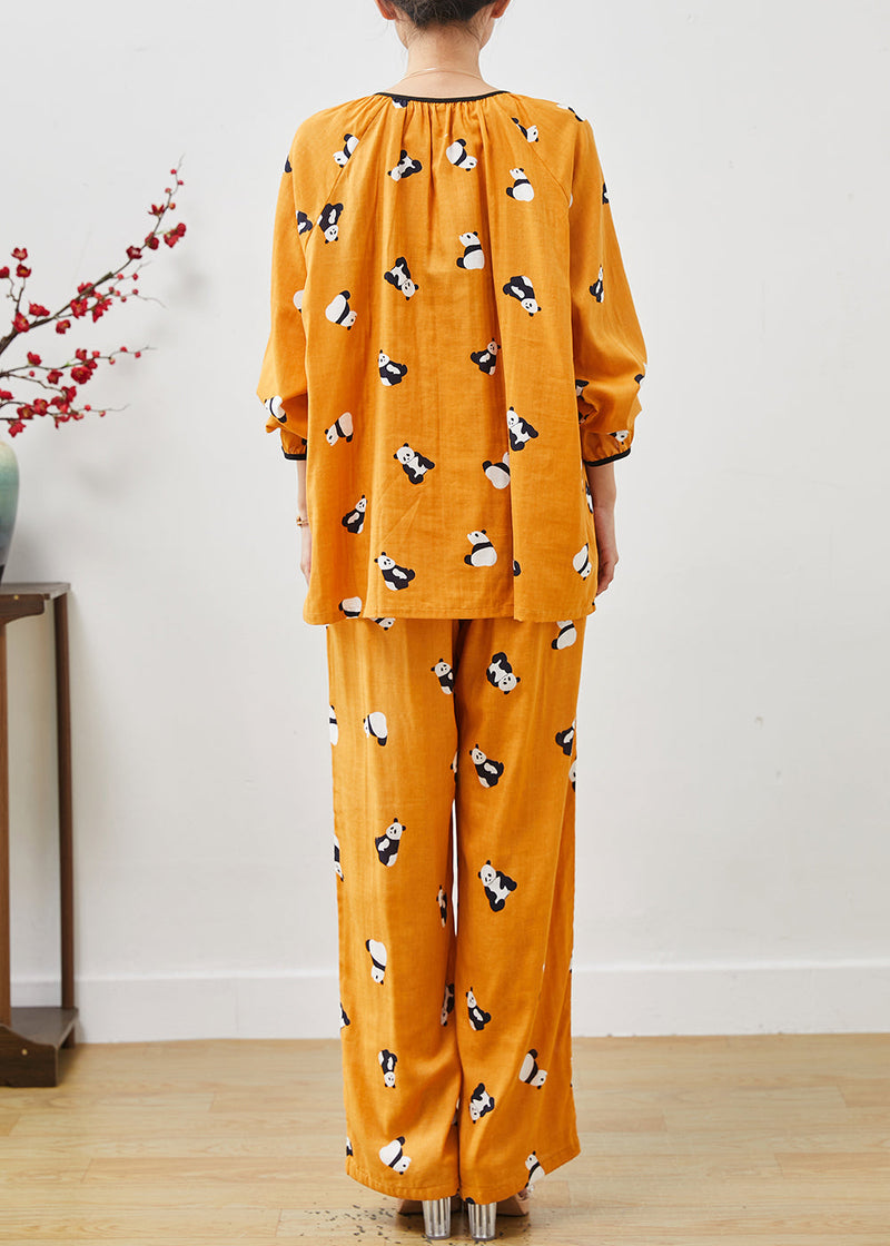 Orange Panda Print Cotton Two Pieces Set Fall