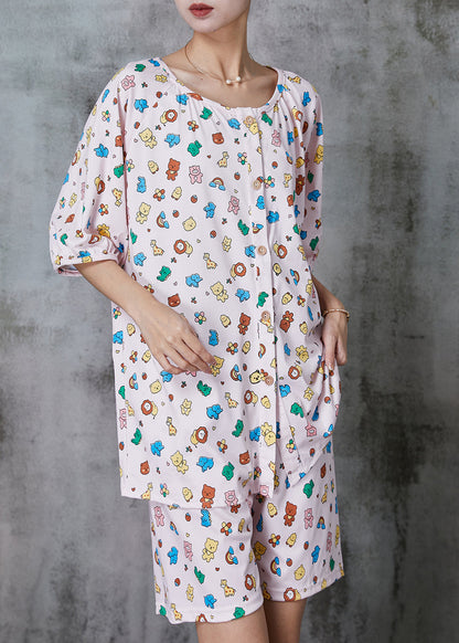 Pink Animal Print Cotton Two Pieces Set Summer