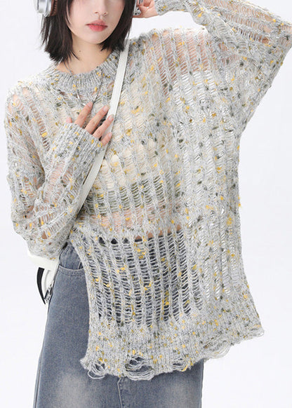 Pink O-neck Asymmetrical Hollow Out Cozy Knit Sweater Long Sleeve