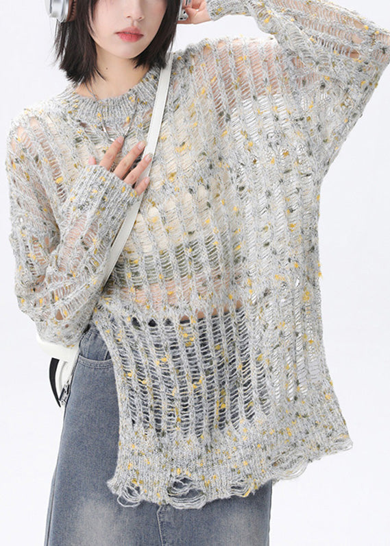 Pink O-neck Asymmetrical Hollow Out Cozy Knit Sweater Long Sleeve