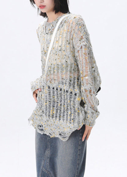 Pink O-neck Asymmetrical Hollow Out Cozy Knit Sweater Long Sleeve