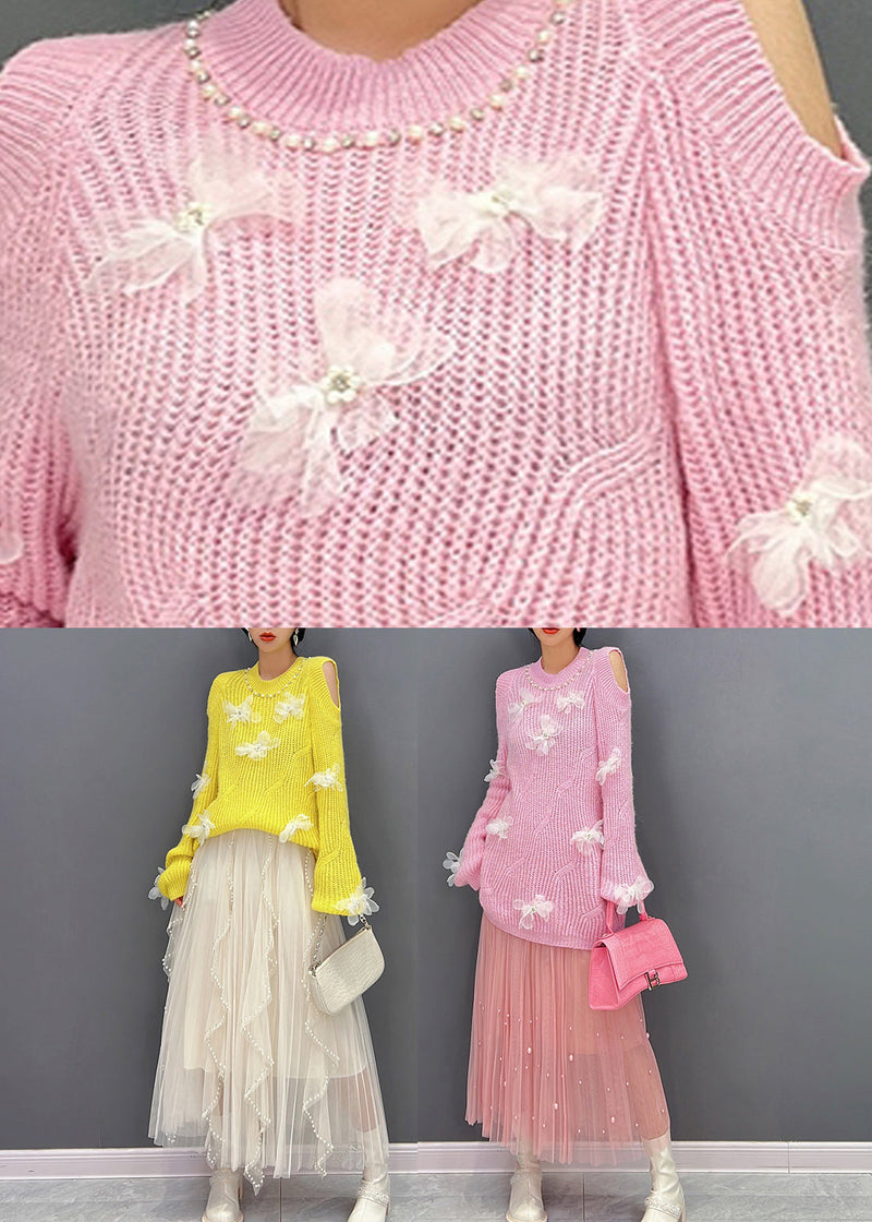 Pink O-neck Knit Top and Tulle Maxi Skirts Two Pieces Set Fall