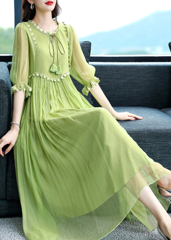 Pink O-neck Patchwork Wrinkled Silk Maxi Dress Summer