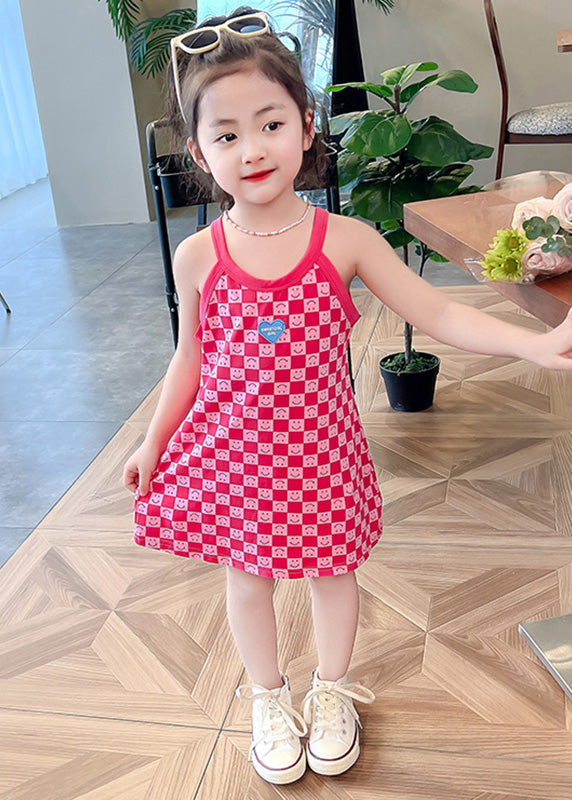 Pink O-neck Print Slip Mid Dress Summer