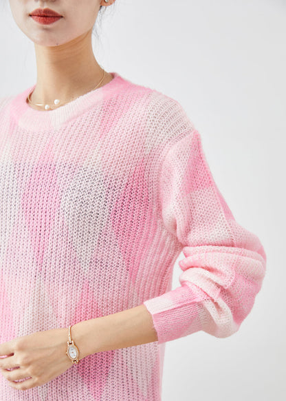 Pink Oversized Plaid Knit Sweaters Fall