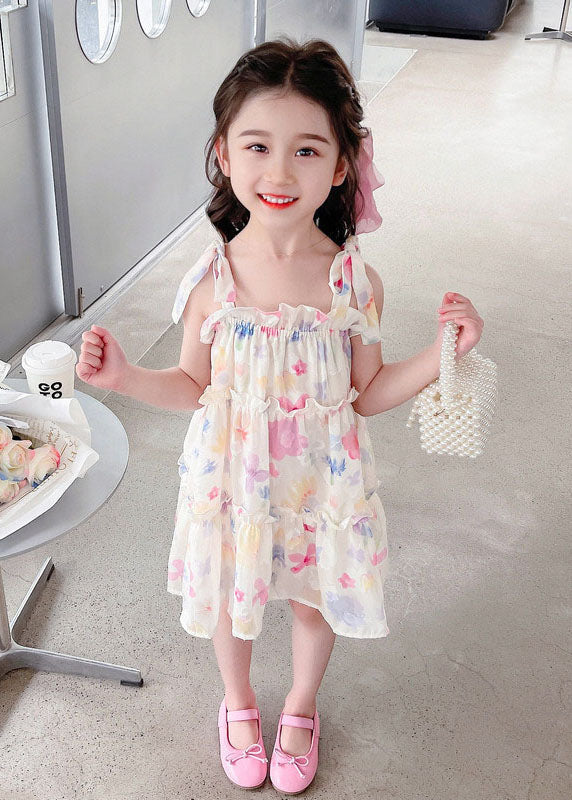 Pink Print Ruffled Patchwork Chiffon Baby Dresses Sleeveless