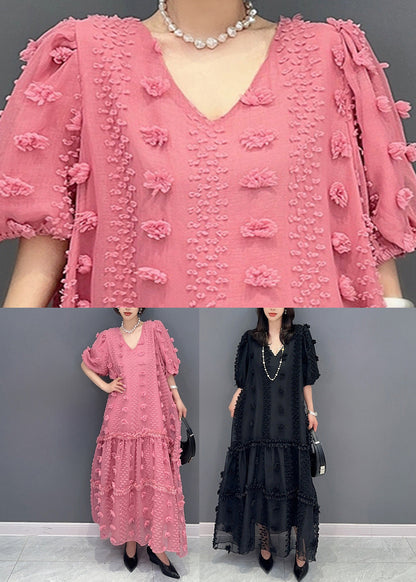Pink Ruffled Patchwork Tulle Long Dress Summer