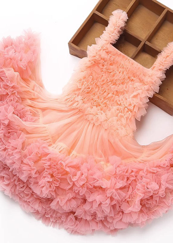 Pink Ruffles Layered Patchwork Tulle Baby Princess Dress Summer