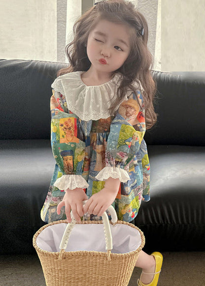 Print Patchwork Kids Vacation Mid Dresses Fall