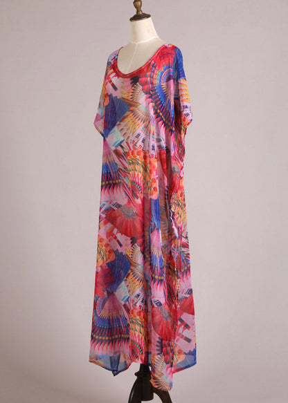 Print Side Open Chiffon Long Beach Dresses Summer