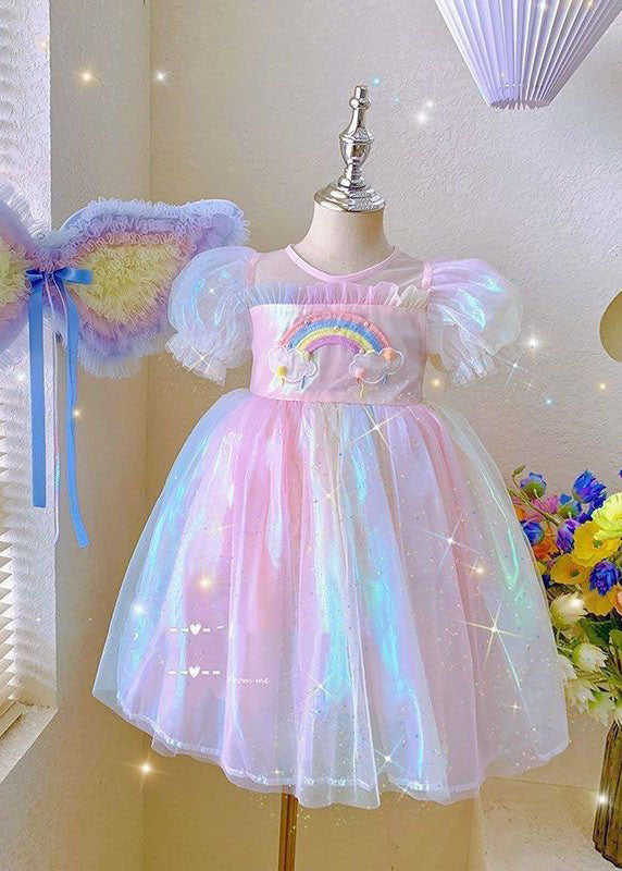 Rainbow Ruffled Patchwork Tulle Baby Dresses Summer
