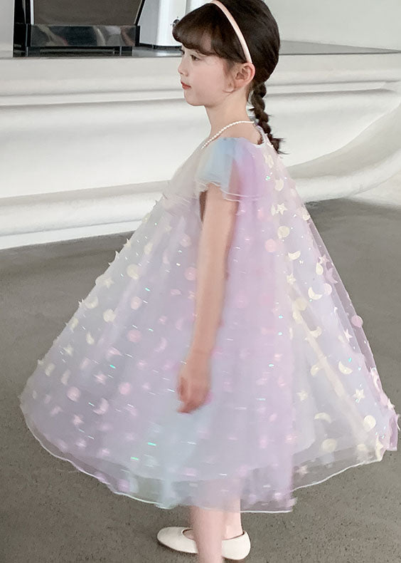 Rainbow Sequins Wrinkled Patchwork Tulle Kids Princess Dress Summer