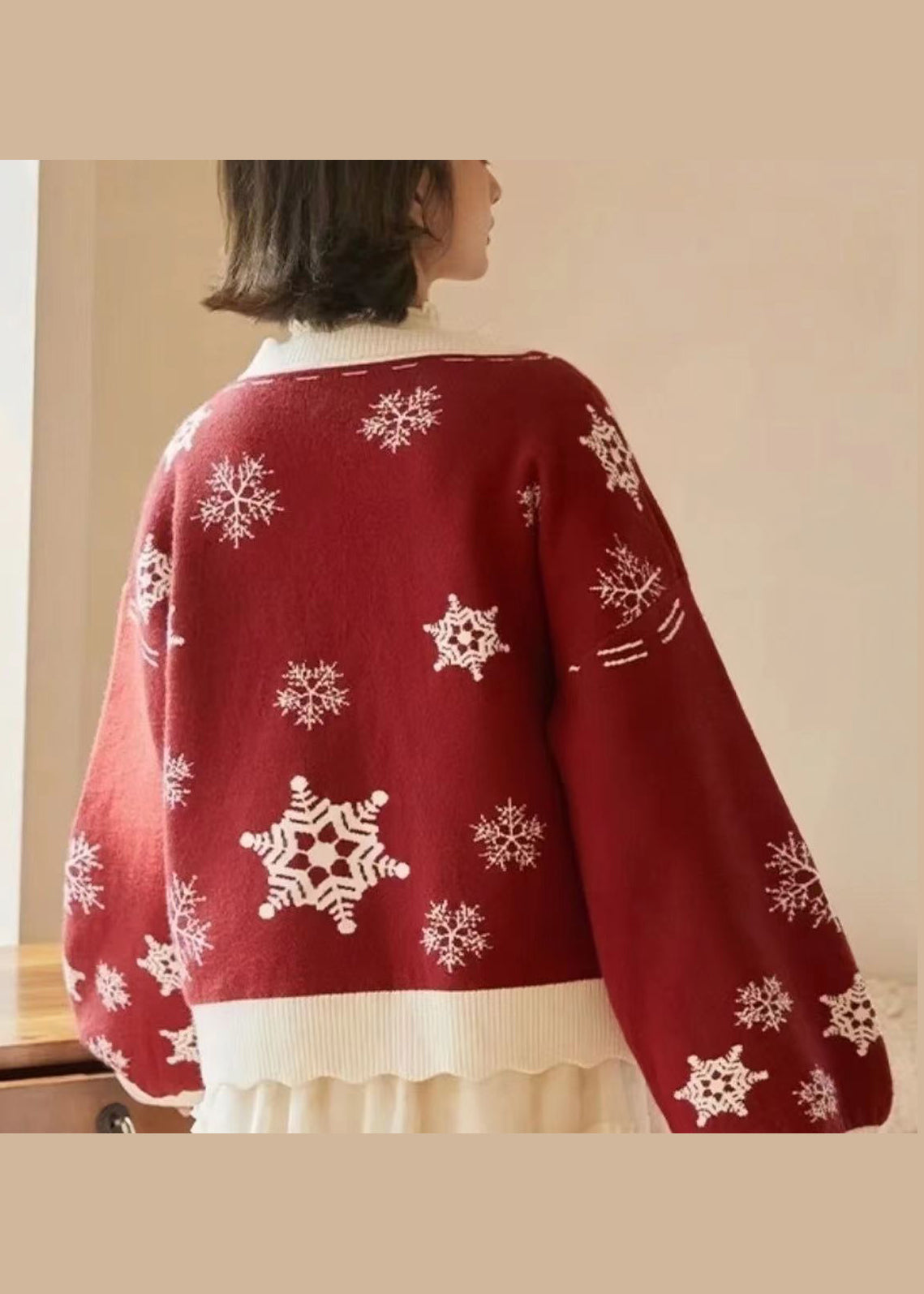 Red V Neck Thick Embroidered Knit Knitted Tops Fall
