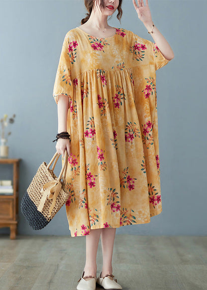 Yellow Patchwork Print Cotton Holiday Maxi Dresses Summer