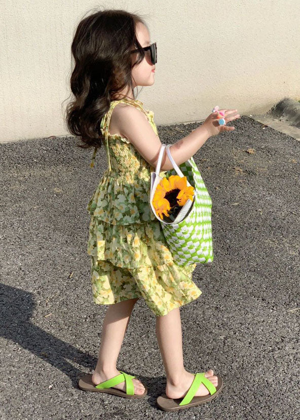 Yellow Print Wrinkled Patchwork Chiffon Baby Sundress Summer
