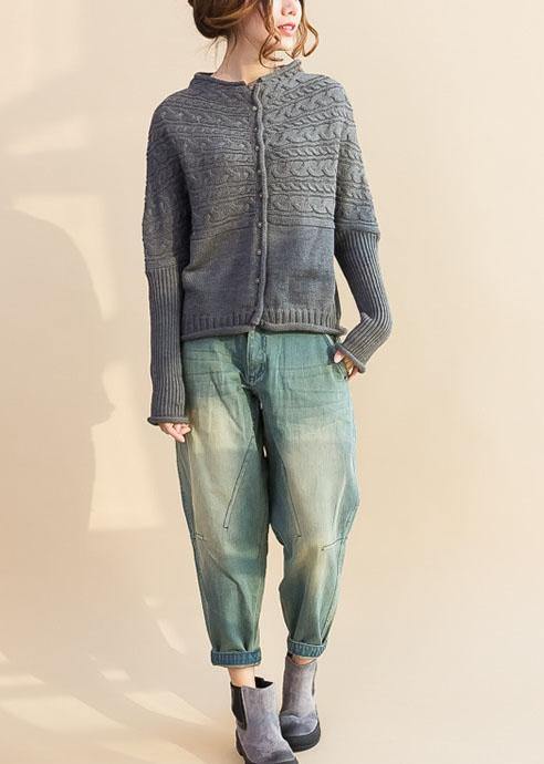 Fall Sweaters Oversized Gray O Neck Button Down Knitted Cardigans