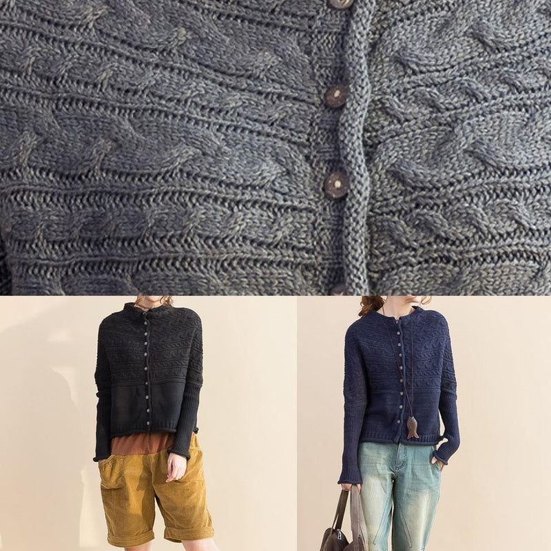 Fall Sweaters Oversized Gray O Neck Button Down Knitted Cardigans