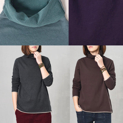 Long Sleeve Knit Tops High Neck Sweater Blue