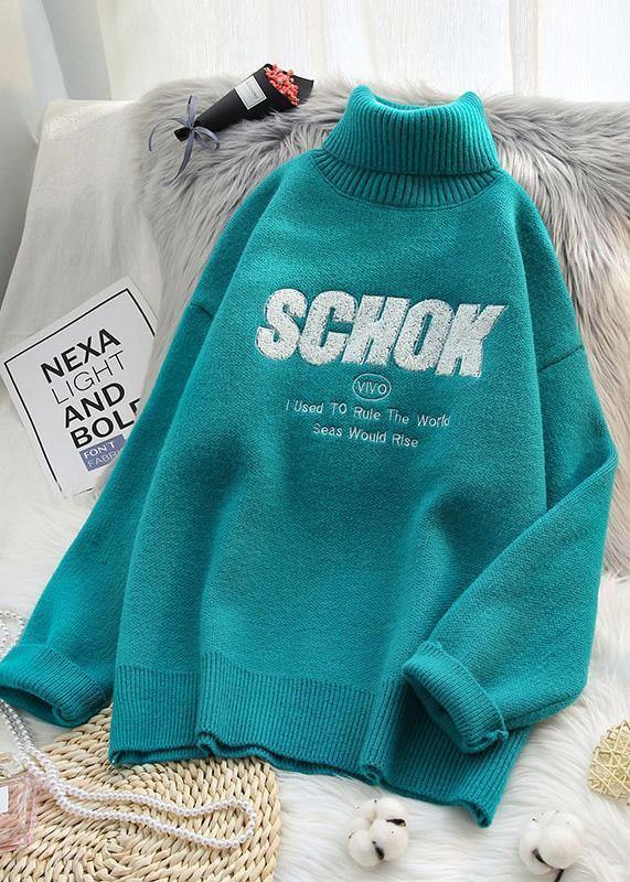 Orange Knitted Clothes Alphabet Oversize High Neck Knit Sweat Tops