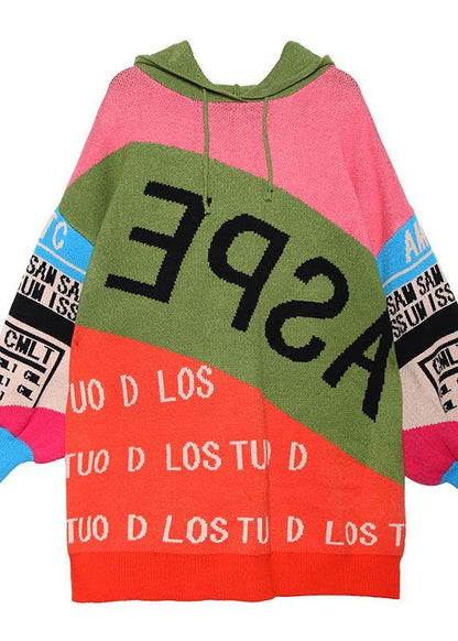 Winter Patchwork Prints Knitwear Hooded Knitted T Shirt