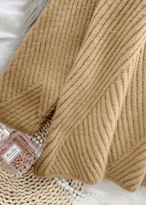 Yellow Knit Blouse High Neck Fall Knit Tops