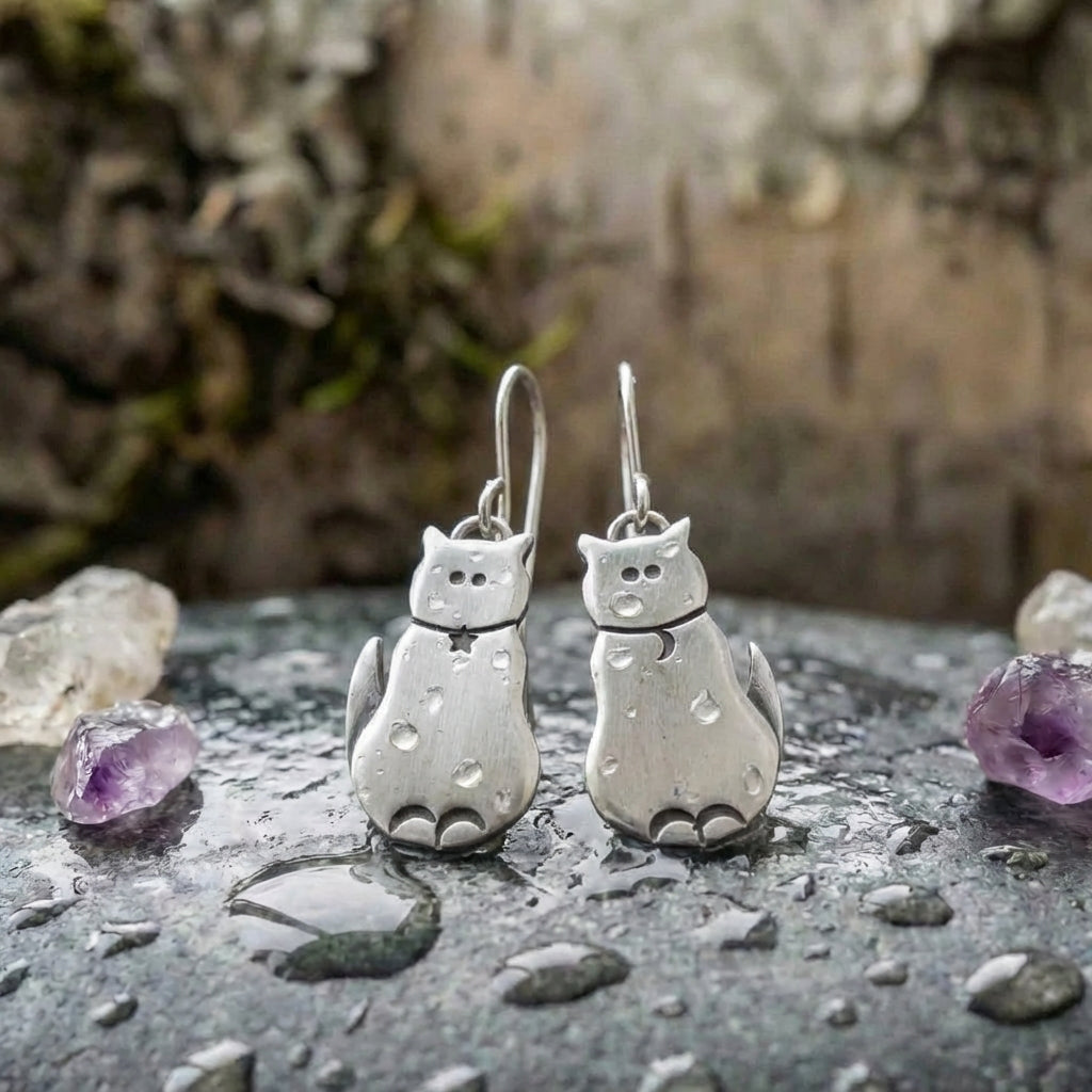 Cute Cat Silver Earrings
