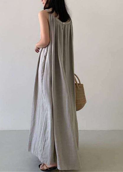 Diy Beige Cold Shoulder Linen Dress Sleeveless