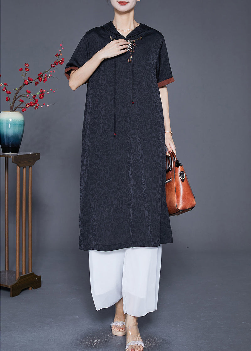 Diy Black Embroideried Hollow Out Silk Vacation Dresses Summer