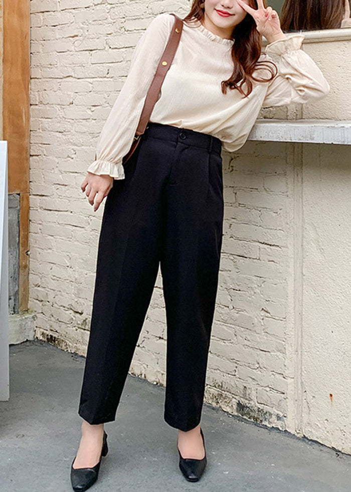 Diy Black High Waist Pockets Spandex Pants Fall