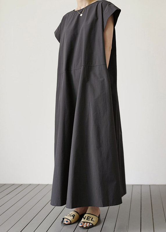 Diy Black O-neck Patchwork Maxi Dress Short Sleeve