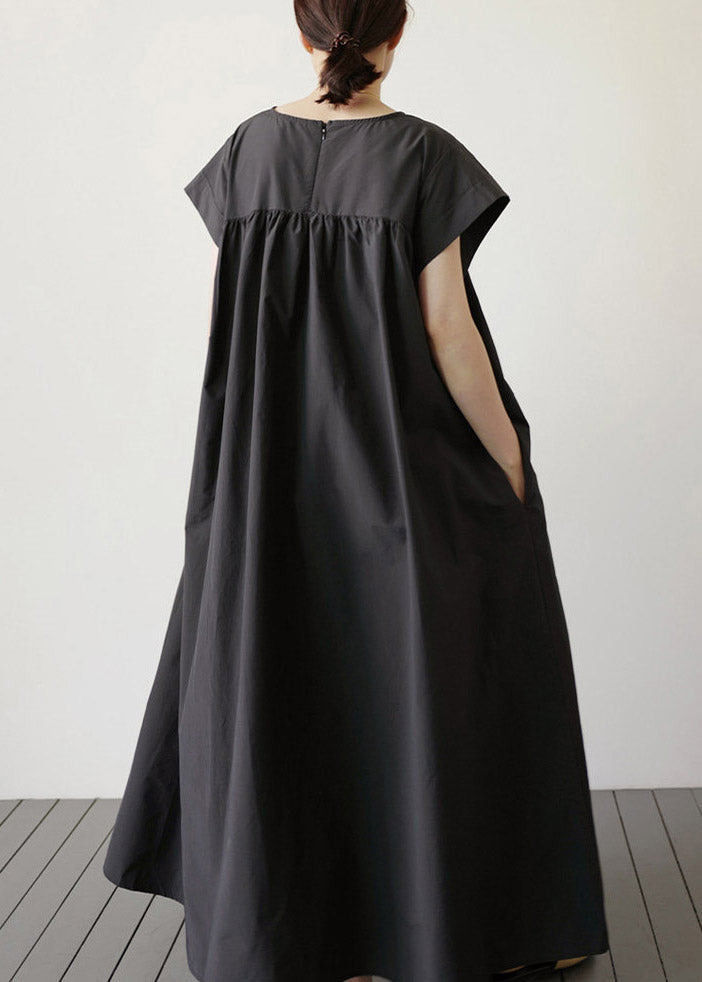 Diy Black O-neck Patchwork Maxi Dress Short Sleeve