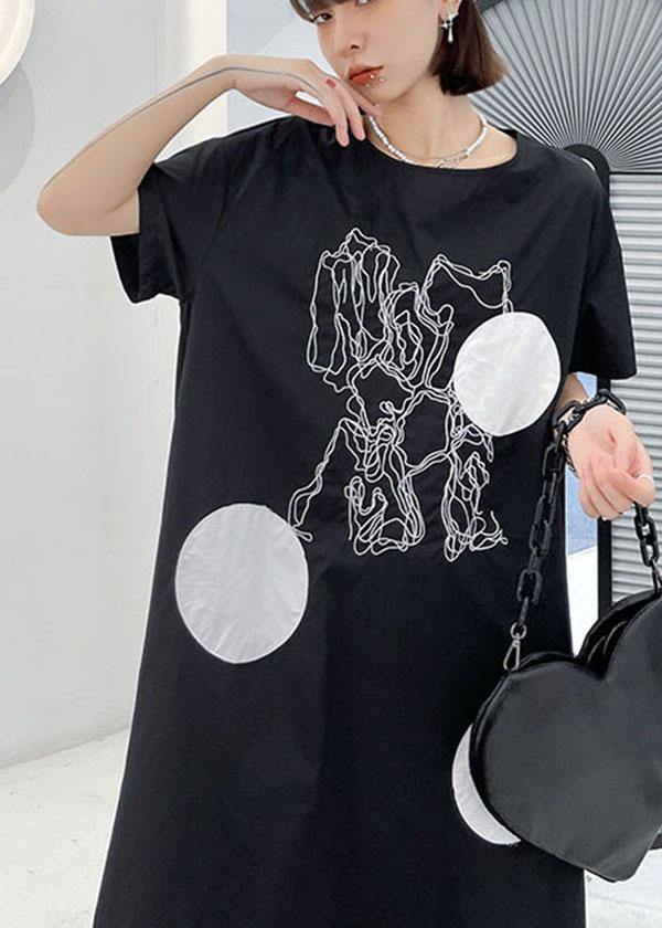 Diy Black O Neck Print Maxi Dress Short Sleeve