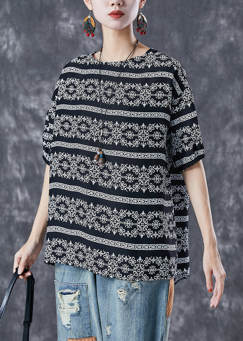 Diy Black Oversized Print Chiffon Top Summer