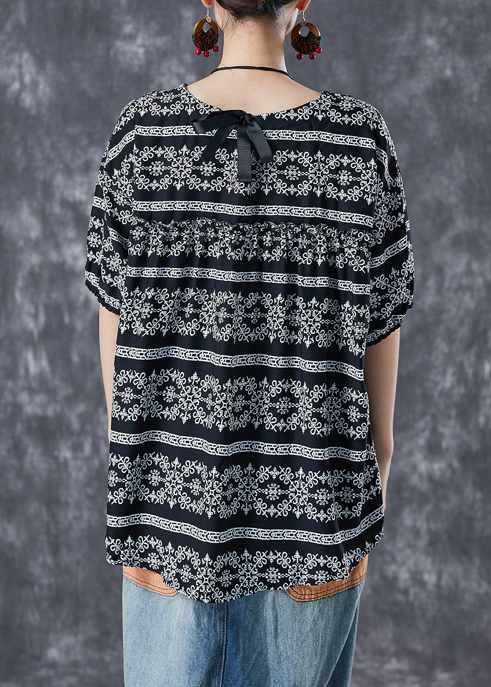 Diy Black Oversized Print Chiffon Top Summer