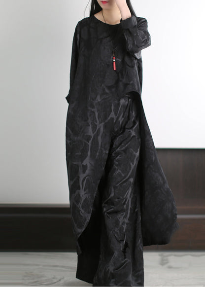 Diy Black Oversized Side Open Silk Two Pieces Set Spring