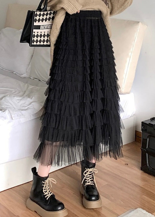 Diy Black Patchwork Tulle a Line Skirts Spring